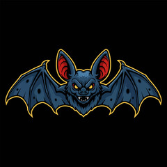 A stylized illustration of a menacing bat with large wings and sharp teeth suitable for Halloween or mascot designs.