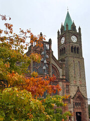 Church with fall leaves 