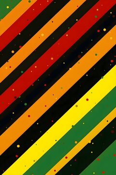 Abstract geometric lines in black, red, yellow, green. Black History Month colored background with copy space.