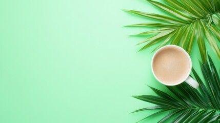 Fototapeta premium Serene Morning Coffee with Tropical Leaves