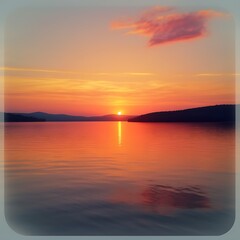 Fototapeta premium Serene Sunset Over Calm Lake And Distant Hills