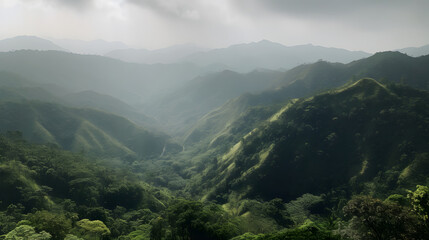 Obraz premium a view of a mountain range with a cloudy sky