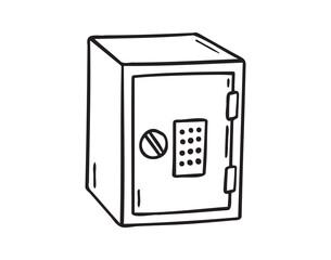 safe box doodle hand drawn icon. Outline drawing safe box line clipart symbol