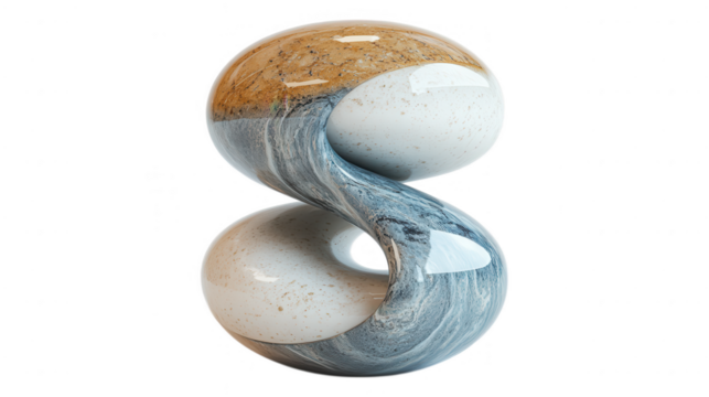 [Abstract modern art sculpture with contrasting colored spheres] Modern Abstract Sculpture with Interlocking Spheres