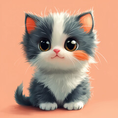 Cute Kitten Portrait: Adorable kitten with soft, fluffy fur, large eyes, and a sweet expression, captivating hearts with its irresistible charm and innocence.  