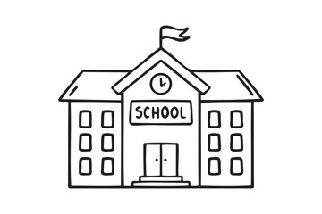 School building vector for coloring book doodle hand drawn icon. Outline drawing school building line clipart symbol