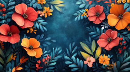 A whimsical abstract spring design with dynamic shapes and floral patterns in a vibrant palette