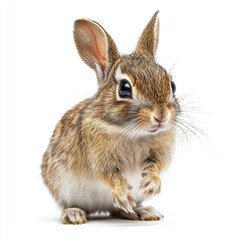Obraz premium A small rabbit sits quietly on the ground, blending into its natural surroundings with soft fur and attentive posture.