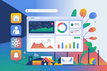 Modern Dashboard Displays Business Analytics Data Graphs