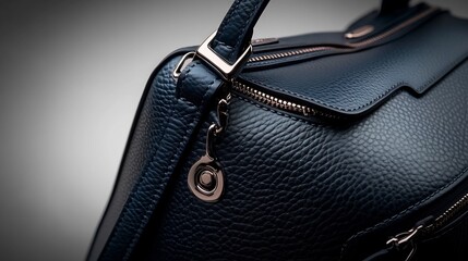 Elegant Navy Blue Leather Handbag: Close-up Detail