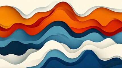 Fototapeta premium Abstract Wavy Layers of Blue Orange and White