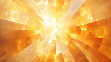Abstract orange and yellow light rays converging to a bright center.