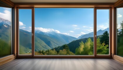 Fototapeta premium view mountains from the window of the room