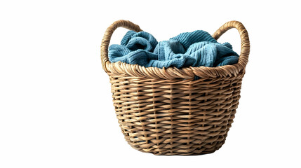 Obraz premium Laundry basket, teal clothes, white background, storage
