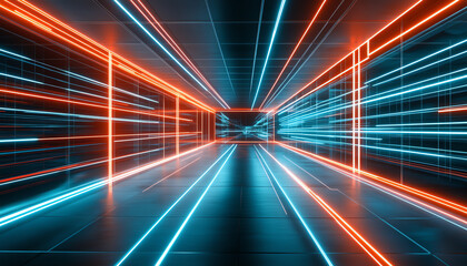 A futuristic hallway with vibrant neon lights, creating a dynamic and energetic atmosphere for visuals.