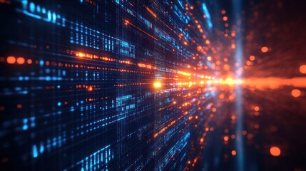 Obraz premium Abstract digital data stream flowing through a futuristic tunnel.
