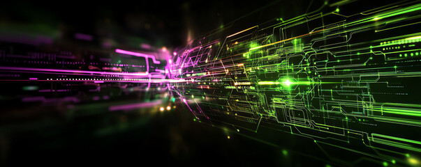 Fototapeta premium A vibrant digital landscape showcasing colorful lines and patterns representing data flow and connectivity in a technological world.
