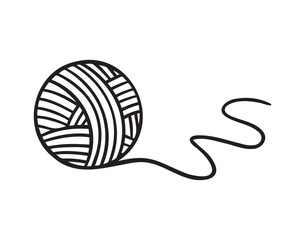Ball of yarn or clews of thread for knitting doodle hand drawn icon. Outline drawing ball of yarn line clipart symbol