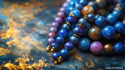 Vibrant Gemstone Beads with Gold Accents on Dark Textured Surface