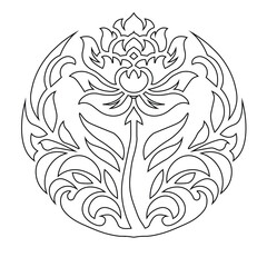 Floral Design A classic black and white floral design element featuring elegant, curved leaves and intricate detailing. Ornamental Perfect for use in decorative borders, logos