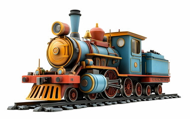 Fototapeta premium Vintage steam train, studio, white background, toy