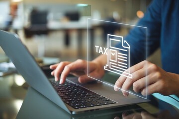 Person using laptop to file online tax documents