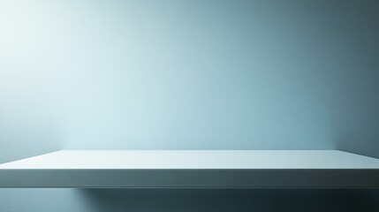 Elegant tabletop scene with smooth blue wall background, blurry light, and subtle reflections, designed for winter branding or product presentation.
