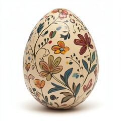 A beautifully decorated egg featuring an intricate floral design, showcasing vibrant colors and artistic craftsmanship.