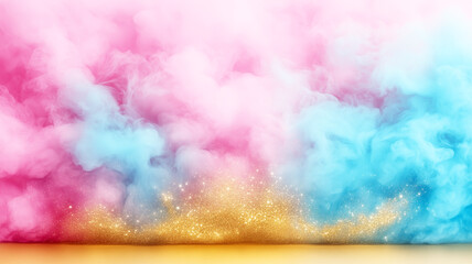 Obraz premium Pink and Blue Smokes with Sparkling Gold Glitter Particles