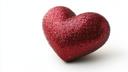 A vibrant red heart-shaped object rests prominently on a clean white surface, symbolizing love and affection in a minimalist setting.