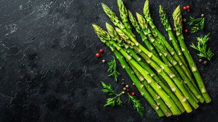 Vibrant Green Asparagus Spears on Dark Background