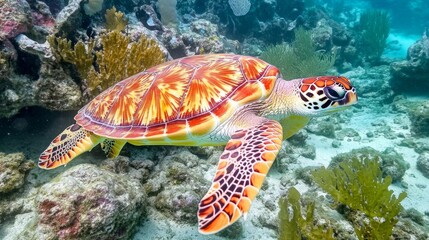 Obraz premium Vibrant Sea Turtle in Coral Reef