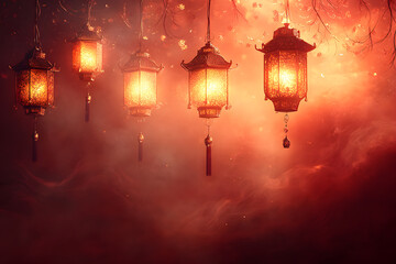 Chinese New Year wallpaper featuring an elegant arrangement of traditional Chinese lanterns