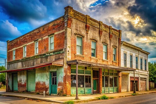 Abandoned Downtown Troup, Texas Buildings & Sign - April 17, 2024 Stock Photo