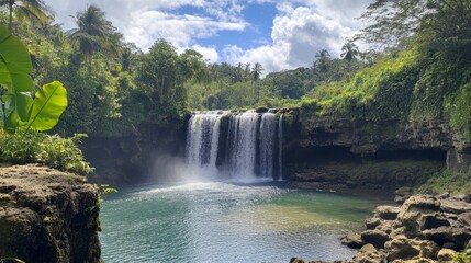 Breathtaking Waterfall in Lush Tropical Forest
