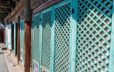 Wooden door of the main hall of Korea's old and traditional Bulguksa Temple