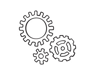 cogs and gears doodle hand drawn icon. Outline drawing settings three cogs and gears line clipart symbol