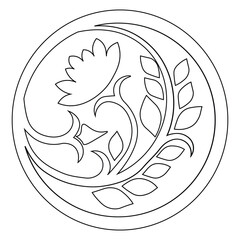 Floral Design A classic black and white floral design element featuring elegant, curved leaves and intricate detailing. Ornamental Perfect for use in decorative borders, logos