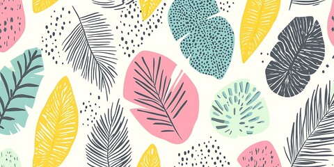 Colorful tropical leaf pattern, summer background, fabric design