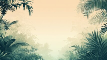 Lush tropical jungle foliage with soft, hazy light.
