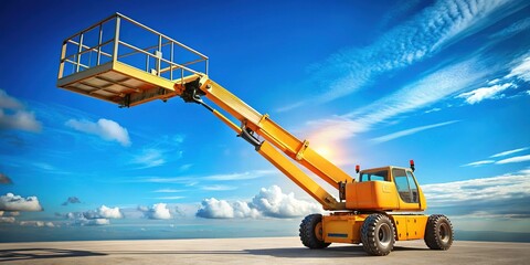Aerial Work Platform: Self-Propelled Telescopic Boom Lift on Construction Site with Copy Space