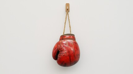 Vintage Red Boxing Glove Hanging on a Wall, Symbolizing Strength, Resilience, and the Spirit of Competition in Sports Culture and Fitness Lifestyle