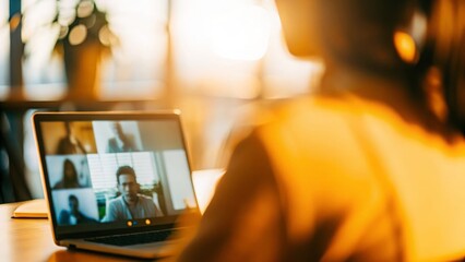 Online Learning Blur: A blurred background featuring a student attending an online class via laptop.
