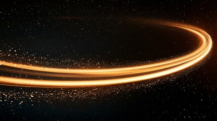 Obraz premium Vibrant Golden Light Trails Creating a Dynamic Motion Effect Against a Dark Background with Sparkling Particles and a Sense of Energy and Movement