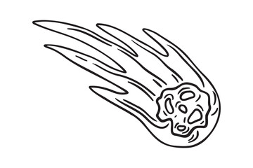 asteroid or meteorite falling doodle hand drawn icon. Outline drawing asteroid or meteorite falling line clipart symbol