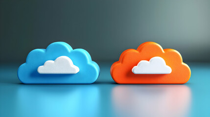 Cloud storage icons in vibrant colors digital workspace graphic design creative environment close-up modern technology concepts