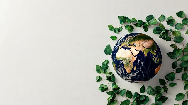 Earth Globe Embraced by Green Leaves Symbol of Nature and Environment