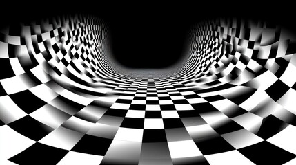Naklejka premium Checkered tunnel perspective, abstract background, optical illusion, graphic design