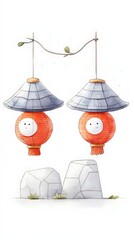 Traditional chinese lanterns hanging outdoor festival decorative art tranquil environment close-up view cultural celebration