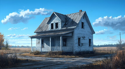 Abandoned house rural landscape photography overgrown environment front view decay and nostalgia